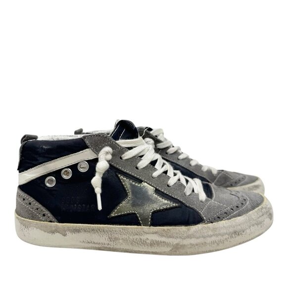 golden goose black leather mid star womens sneakers silver star size 36